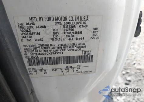 1999 Ford F-250 Lariat/Xl/Xlt from USA, damaged, VIN 1FTNX20F0XEB45991